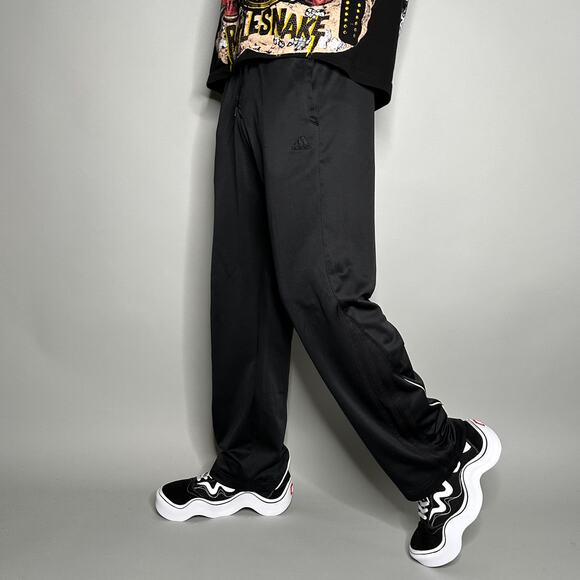 Vintage Y2K Adidas Sweatpants Mens M Baggy Jet Black Polyester Logo Accents - Picture 2 of 5